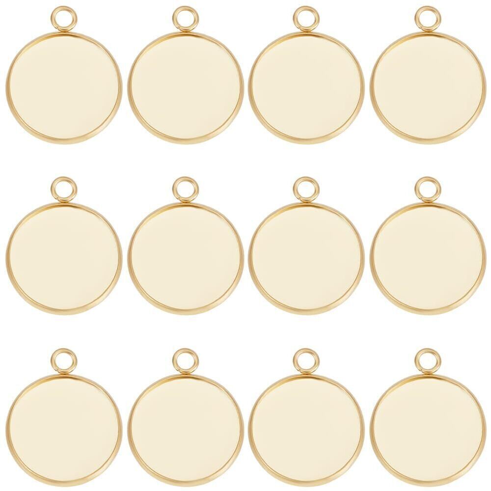 8426 1 Box 40Pcs 20mm Cabochon Settings Charms 24K Gold Plated Stainless